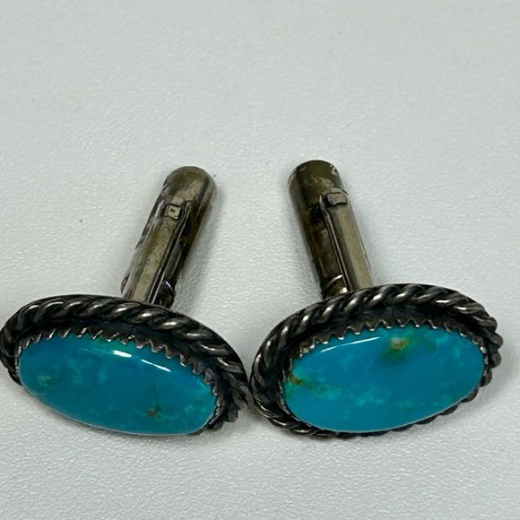 Native Sterling Silver 925 Turquoise Cufflinks VINTAGE - Picture 3 of 9